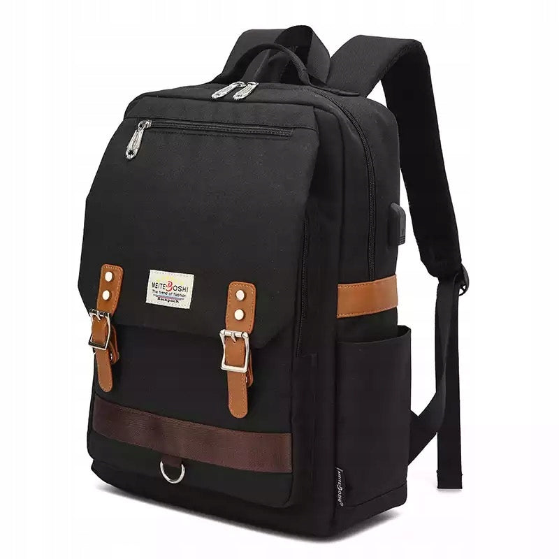 Black Women's School Laptop Backpack Large A4 Sports USB Cable