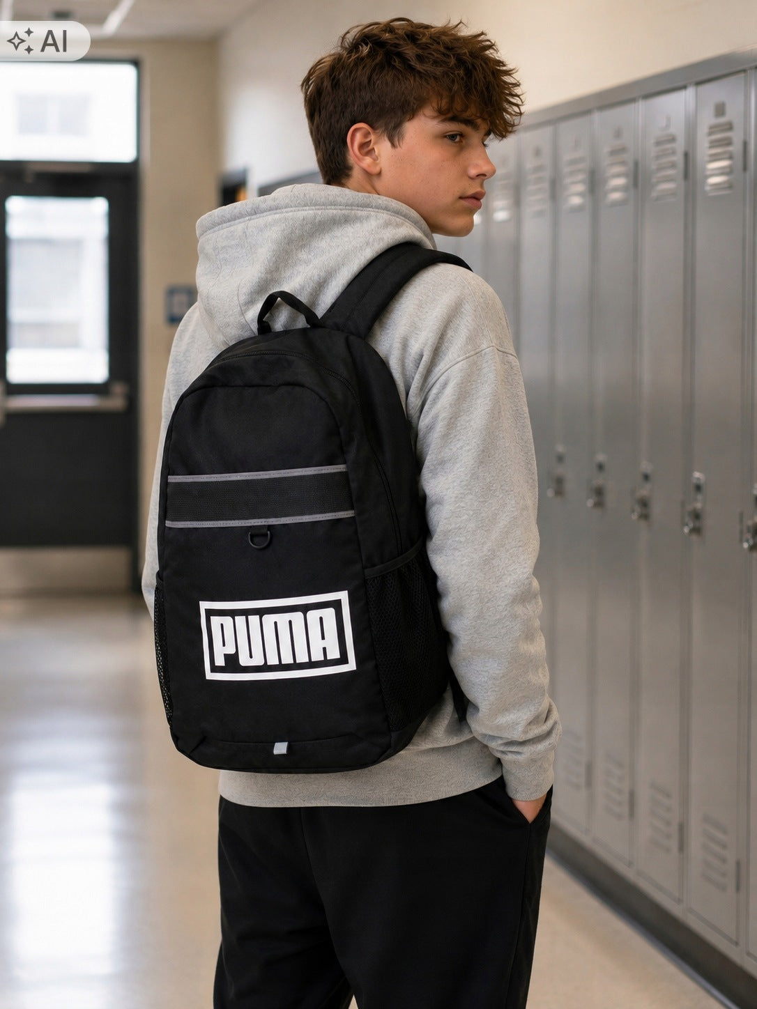 Black backpack PUMA two-chamber school sports two water bottle pockets Packaging status original