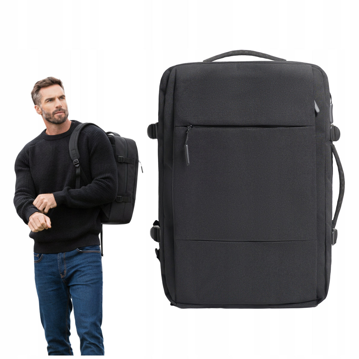 Black cabin travel backpack 50x33x20 on board Wizzair LOT
