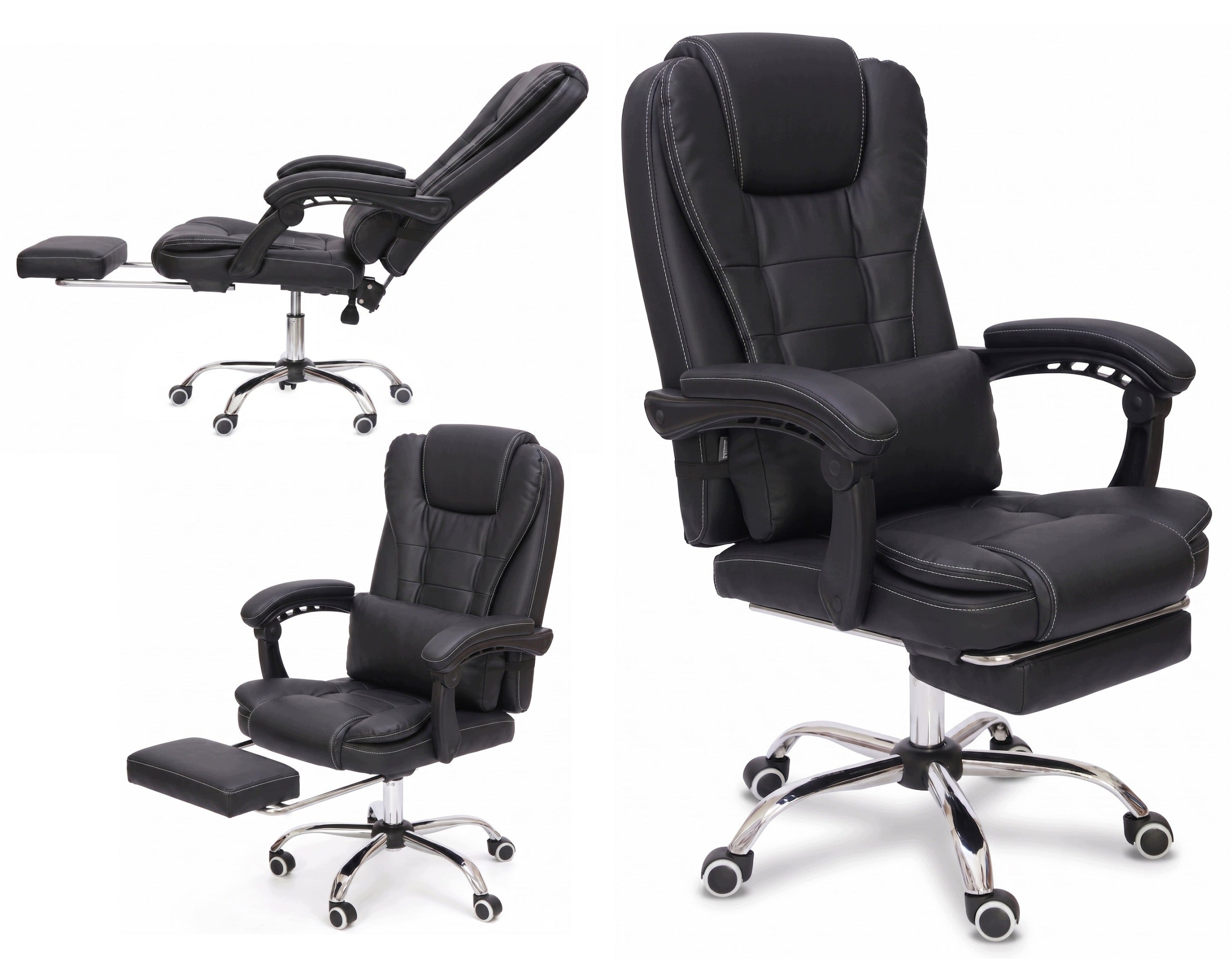 Black comfortable office chair with footrest and lumbar cushion NBK004W-HT