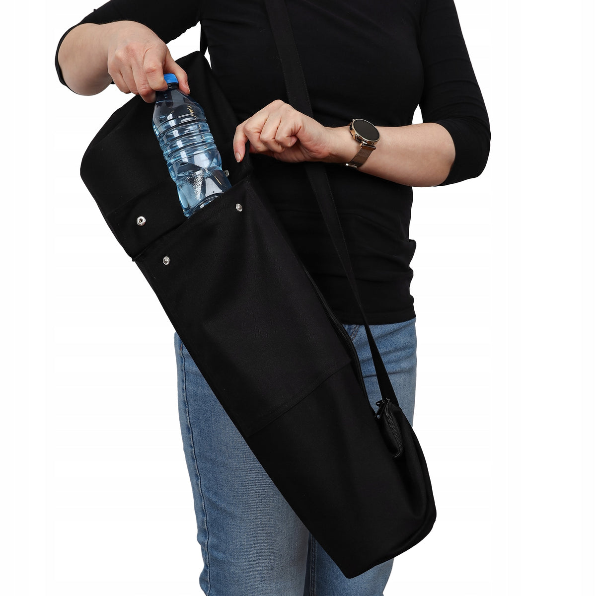 Black cotton yoga mat bag. Spacious and practical.