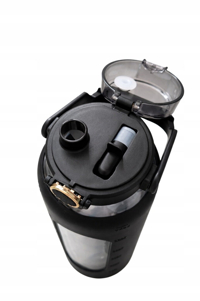 Black glass bottle 1,8 l with handle and straw BPA free Packaging status original