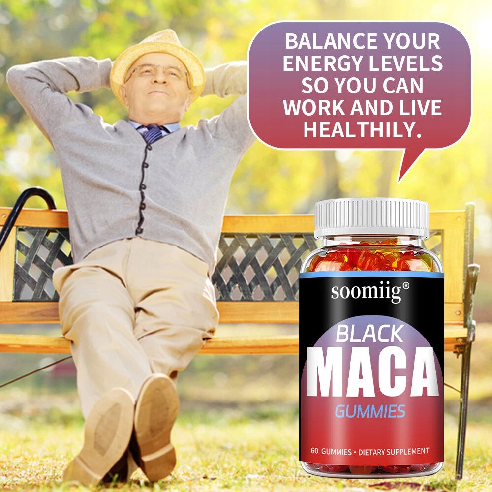 Black gummies with maca increase endurance and promote muscle growth... Packaging status original