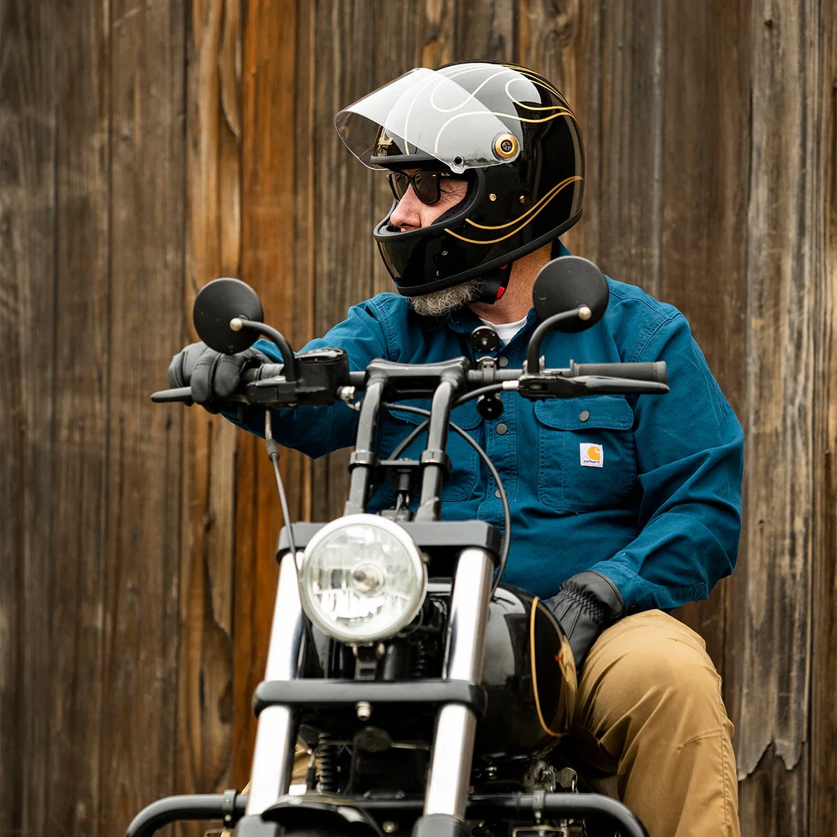 Black helmet with gold flames Biltwell Gringo S flames motorcycle cash register Packaging status original