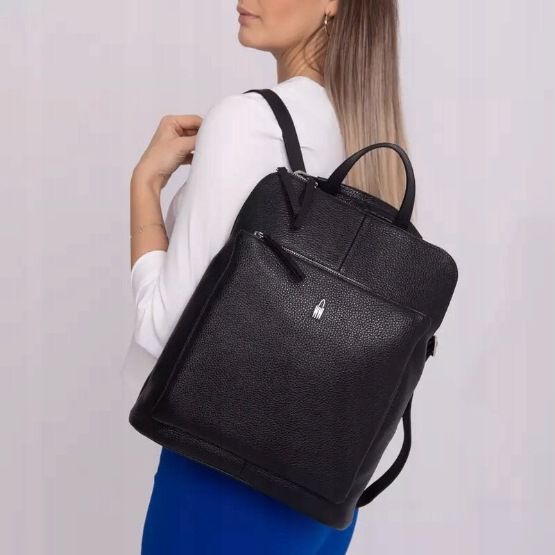Black multifunctional leather backpack VINCI women's format A4 Wojewodzic Manufacturer code 1915/FD01