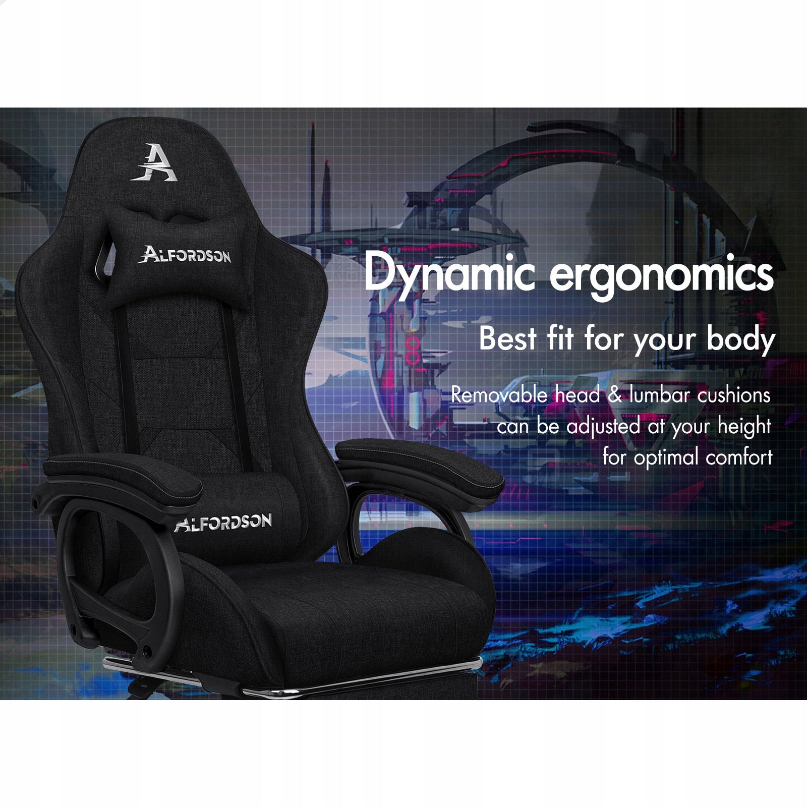 Black office chair, ergonomic, with armrests and footrest Brand no brand