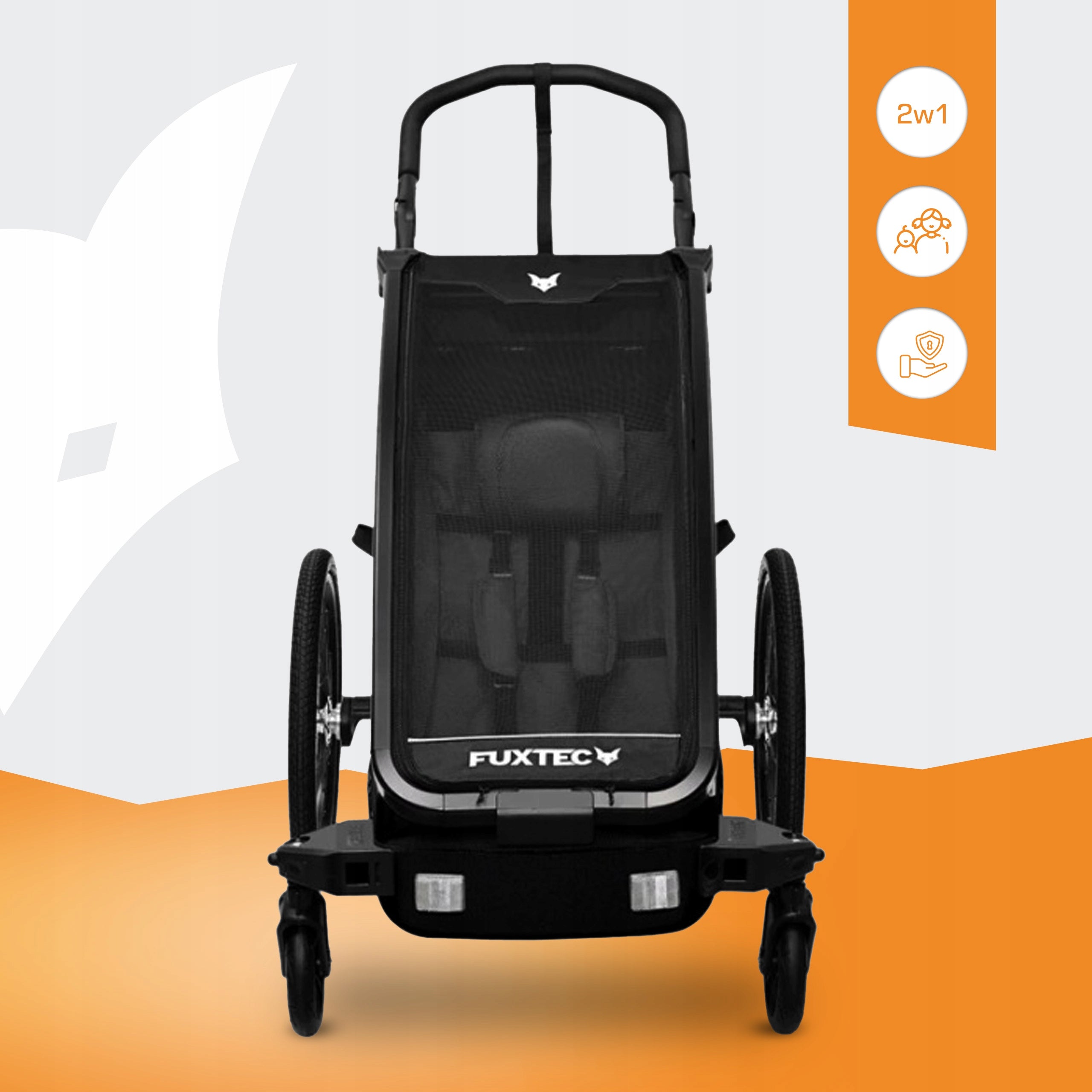 Black trailer FUXTEC 1-seater with straps and handle FOR CHILDREN FOLDING Brand FUXTEC