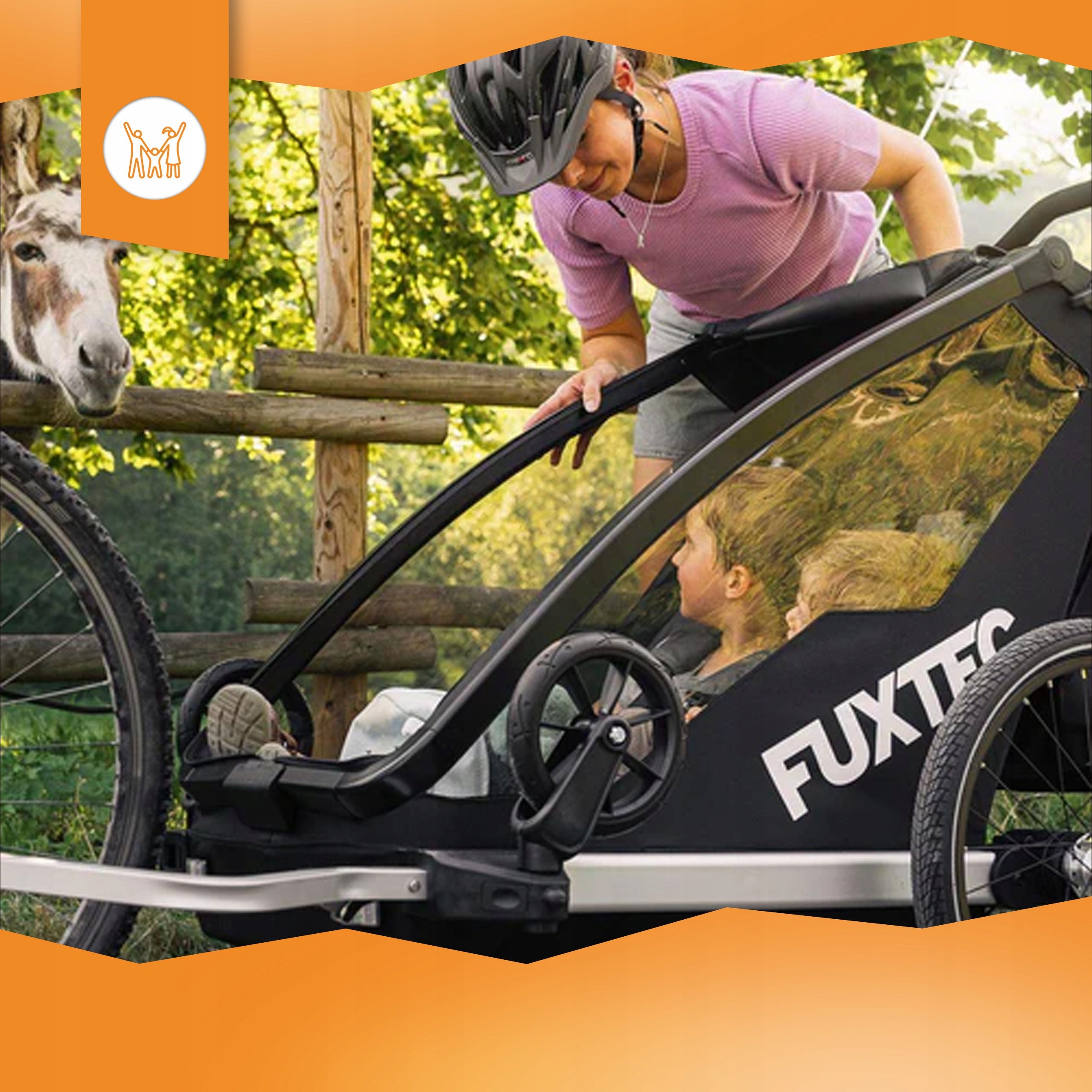 Black trailer FUXTEC 1-seater with straps and handle FOR CHILDREN FOLDING Manufacturer code FX-FA1S