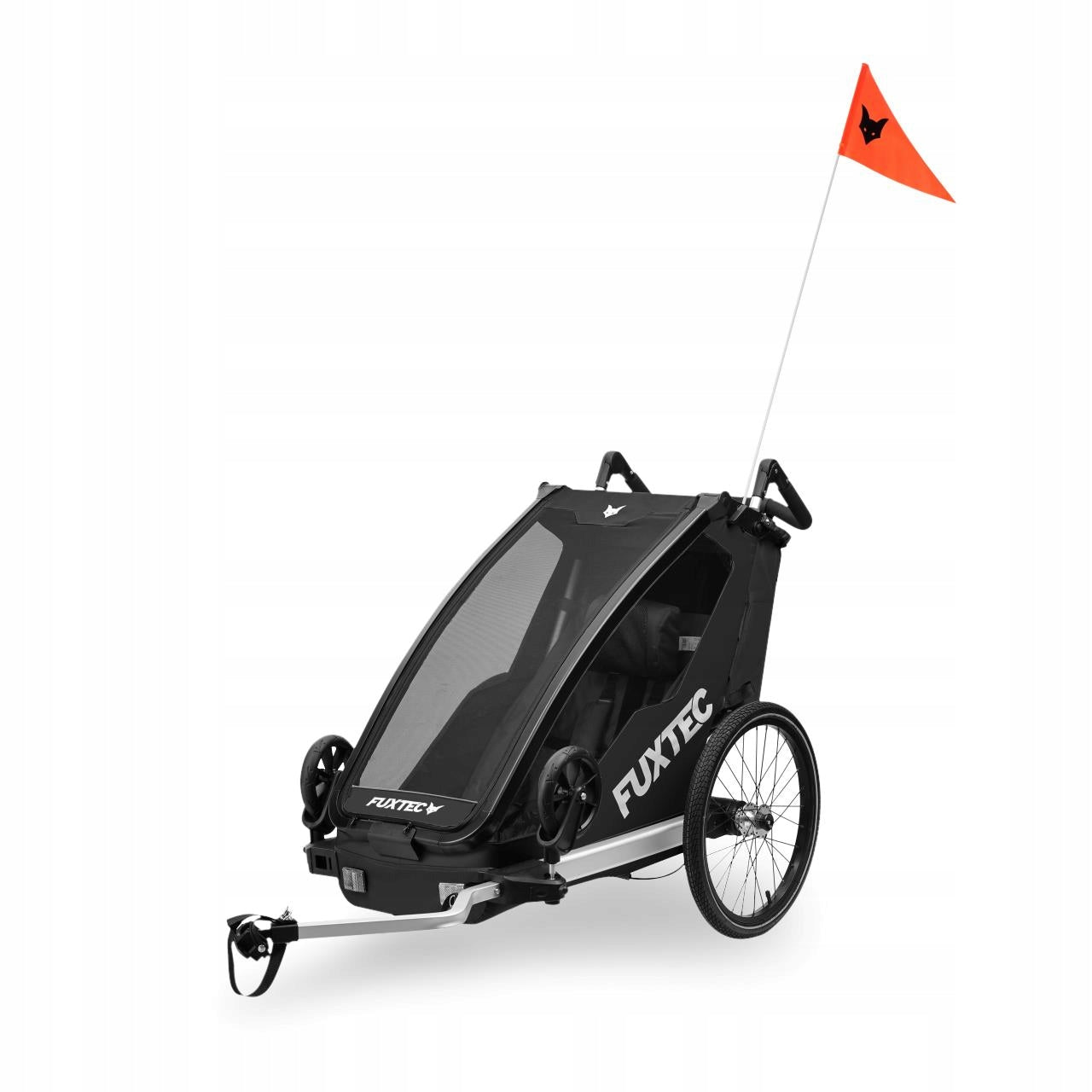 Black trailer FUXTEC 1-seater with straps and handle FOR CHILDREN FOLDING Packaging status original