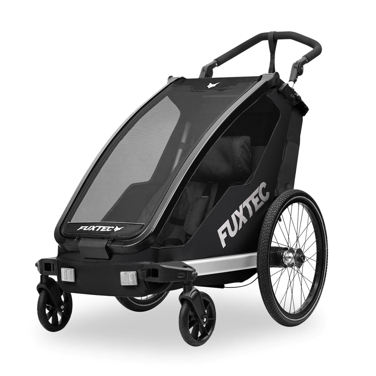 Black trailer FUXTEC 1-seater with straps and handle FOR CHILDREN FOLDING