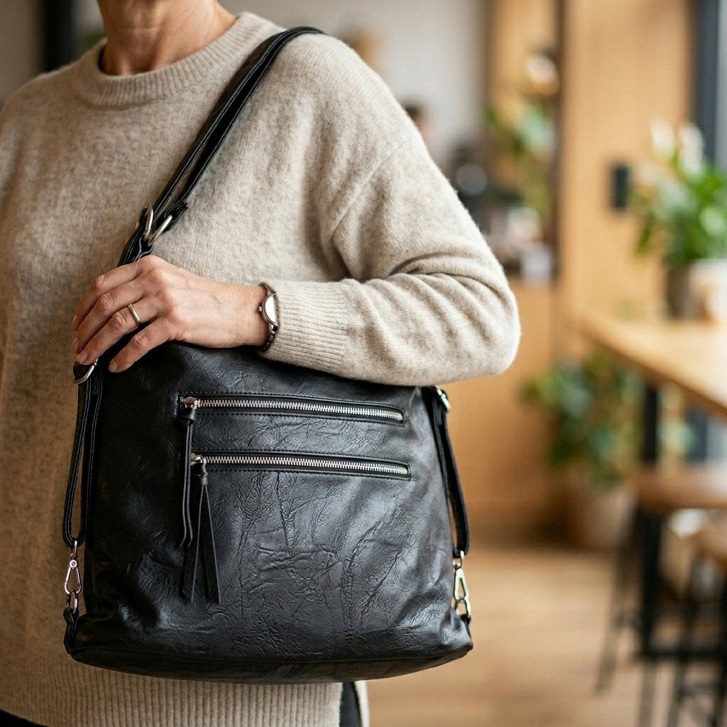 Black women's bag-backpack 3in1 roomy bag black Brand no brand