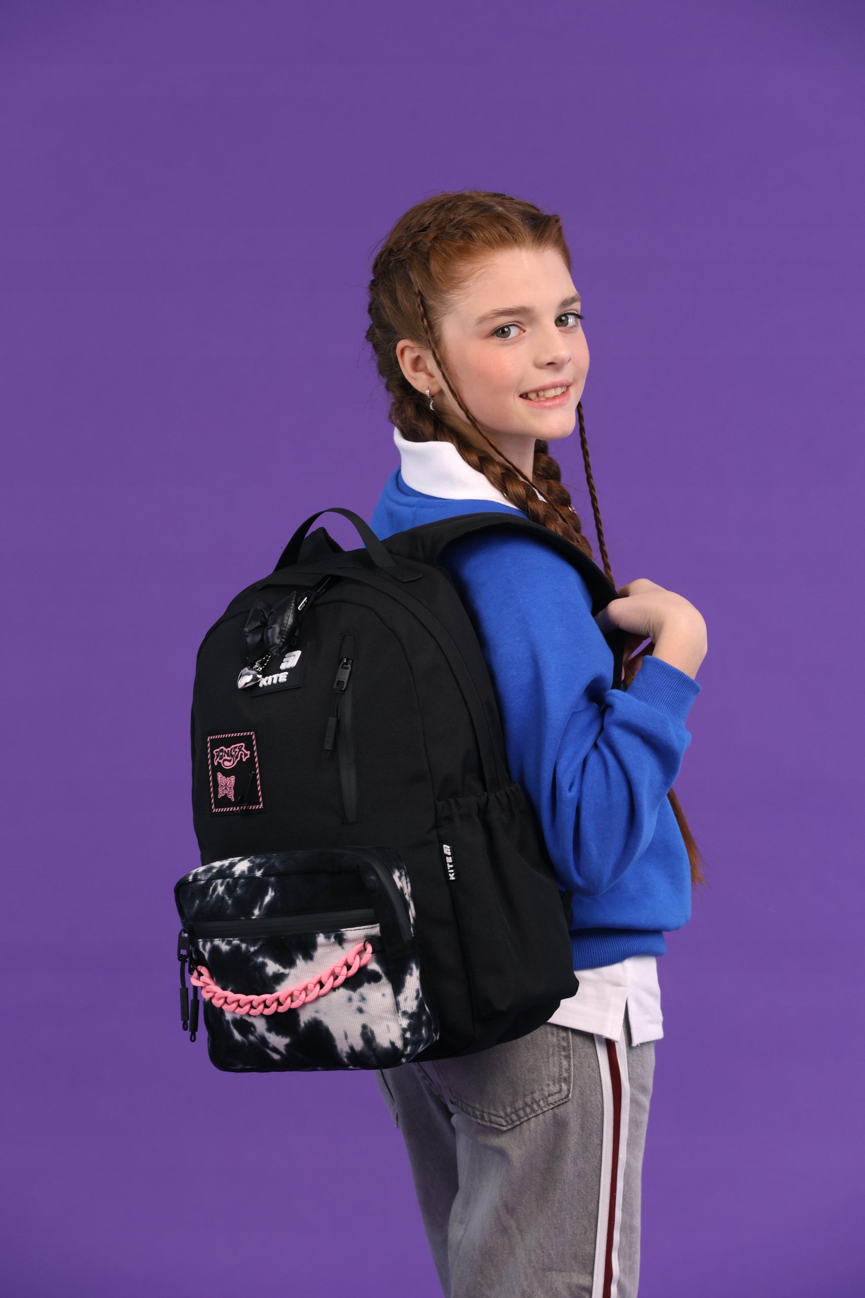 Blackpink school backpack for teenagers 9-12 years black with chain Kite Packaging status original