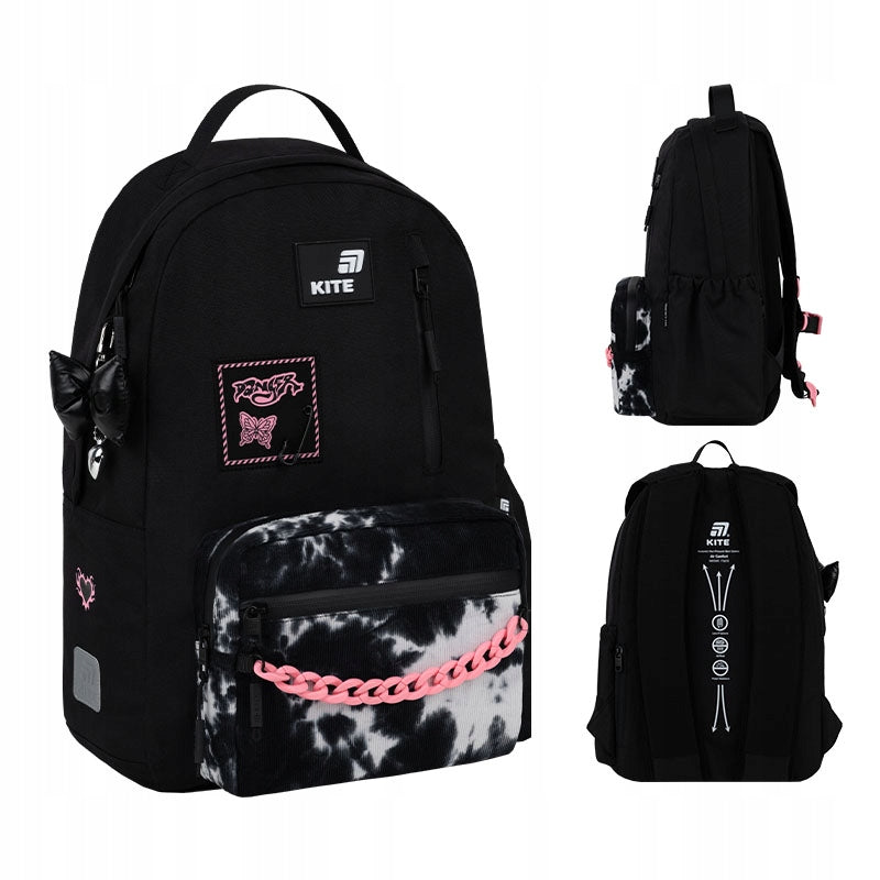 Blackpink school backpack for teenagers 9-12 years black with chain Kite