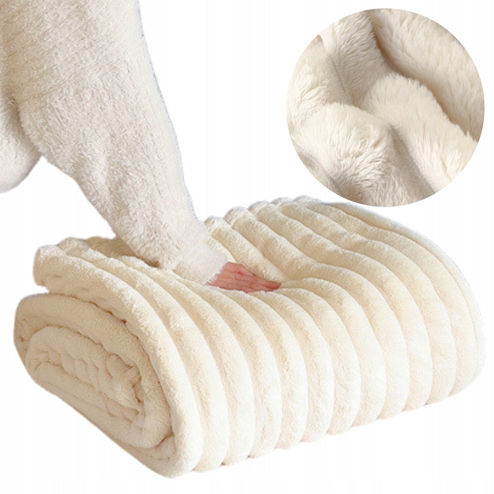 Blanket 160x200 plush embossed in thick stripes fluffy cream ecru bedspread