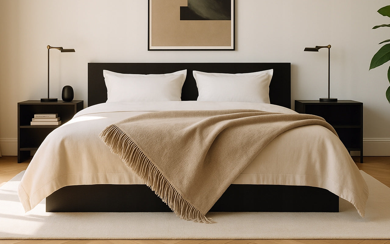 Blanket Bedspread MOCA DESIGN 150x200 Cotton Acrylic Tassels Plaid Light Beige Brand Moca Design