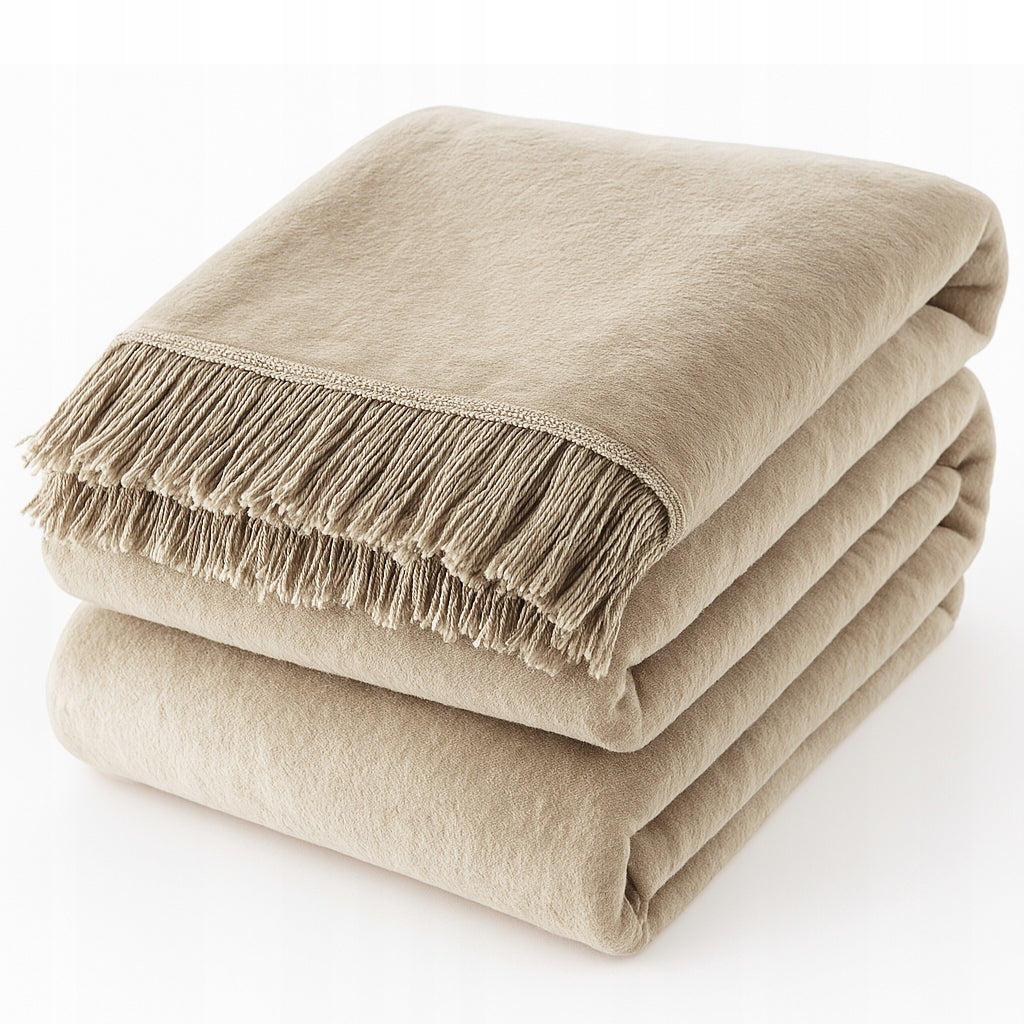 Blanket Bedspread MOCA DESIGN 150x200 Cotton Acrylic Tassels Plaid Light Beige