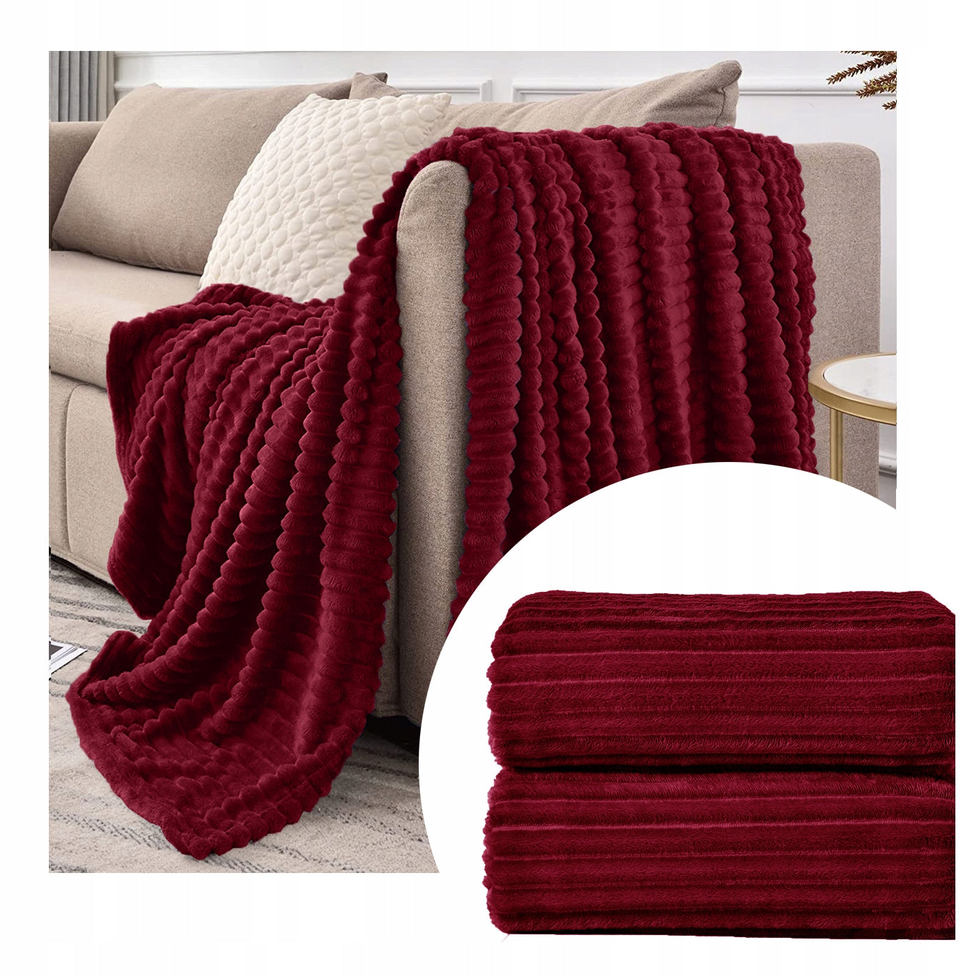 Blanket Belts Soft Fluffy Plaid Warm Modern Decorative BURGUNDY 160x200 Packaging status original