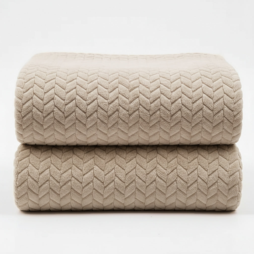 Blanket Herringbone Pled Bedspread Sofa Soft Fashionable BEIGE 200x220