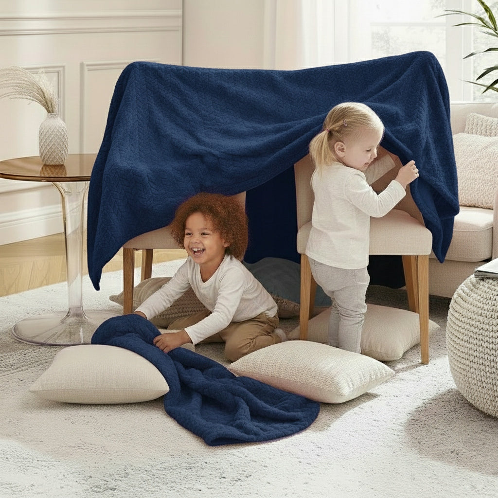 Blanket Herringbone Pled Bedspread Sofa Soft NAVY BLUE 160x200 Packaging status original