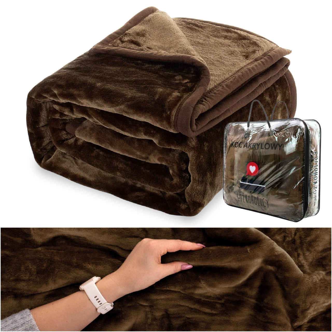 Blanket THICK 200x220 ACRYLIC smooth warm bedspread YASEMIN brown