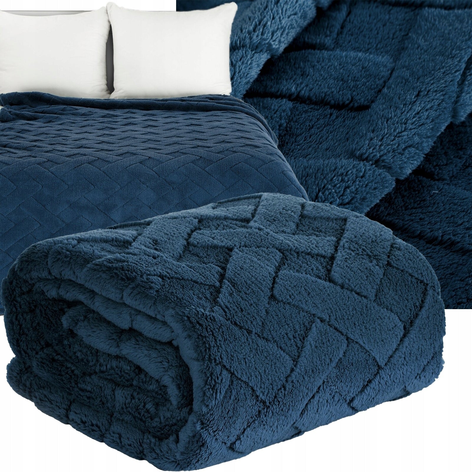 Blanket bedspread 200x220 navy thick soft fluffy