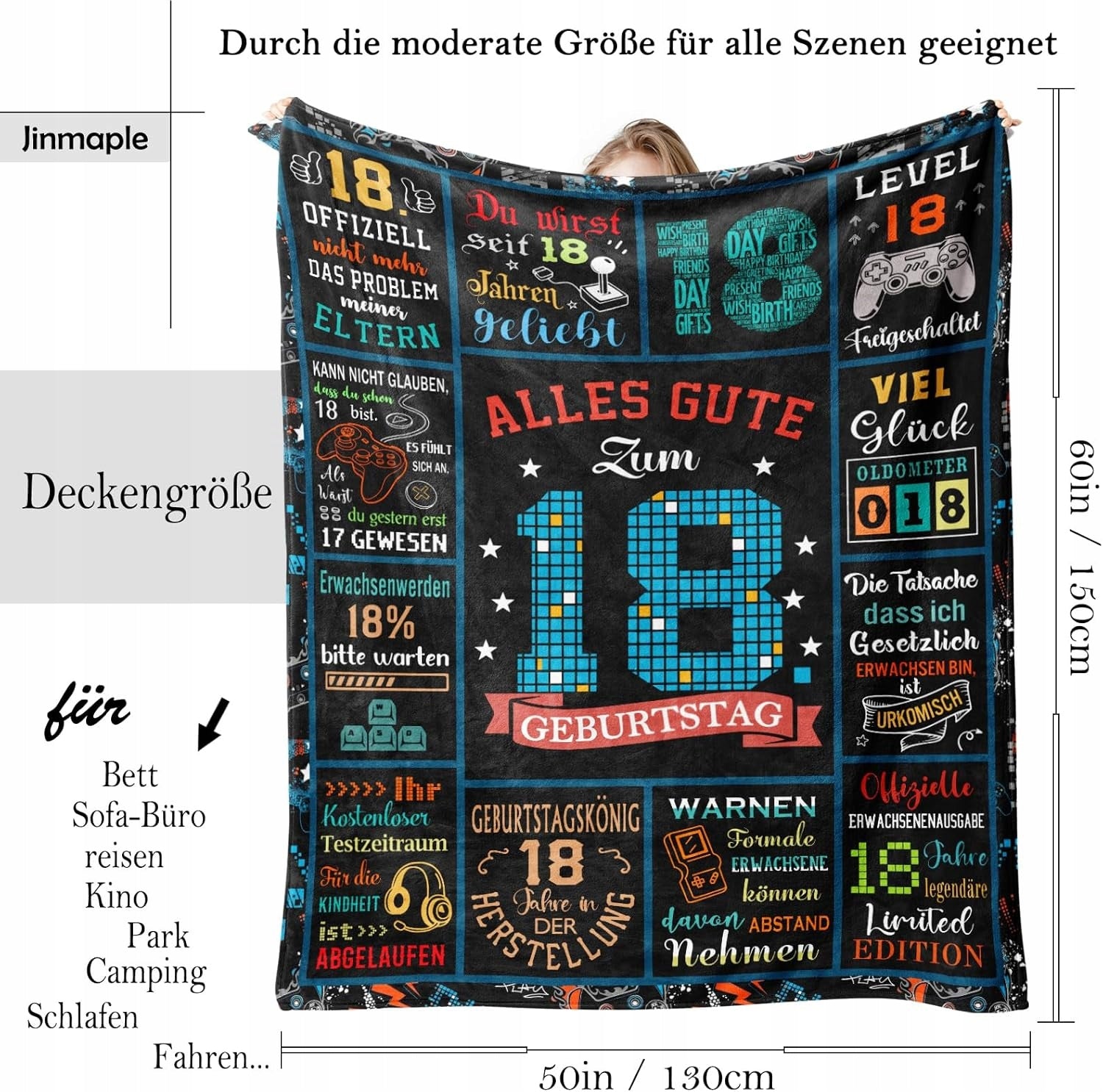Blanket for 18th Birthday Flannel Soft 150x130 cm Birthday Gift Brand no brand
