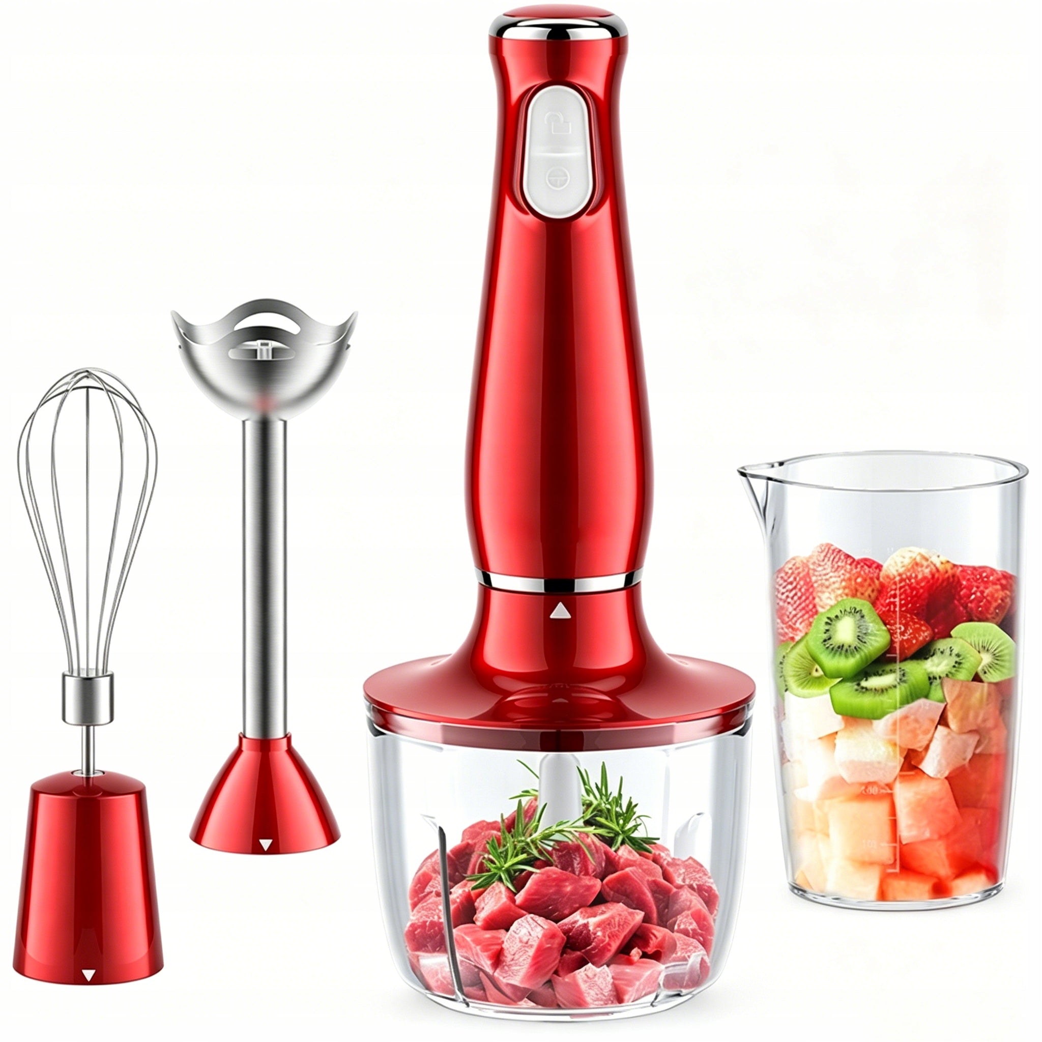 Blender Czerwony Mikser Reczny 2 Prędkości i Tryb Turbo Mocny 800w 4W1