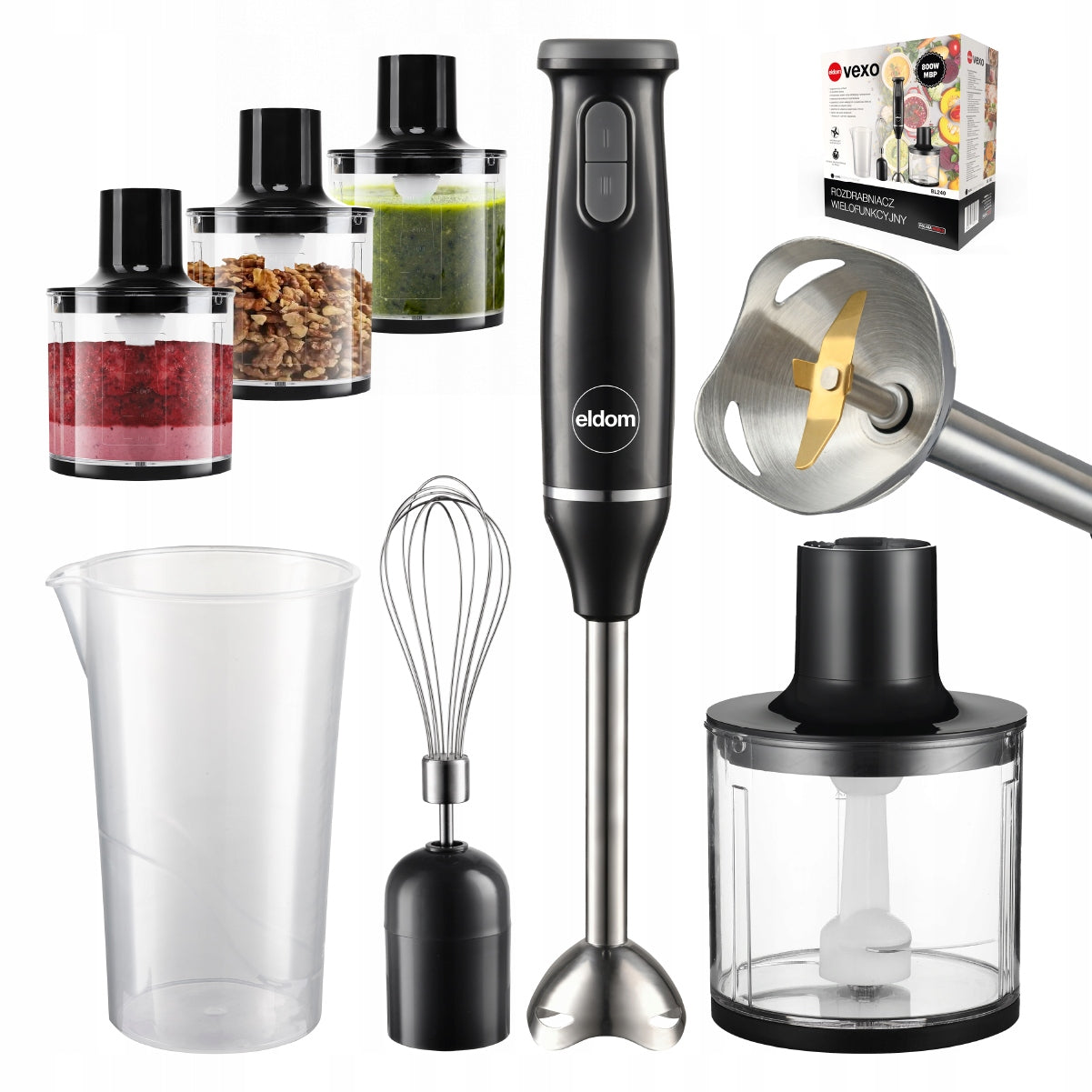 Blender Multifunction Manual Shredder Mixer Set Black Eldom BL240