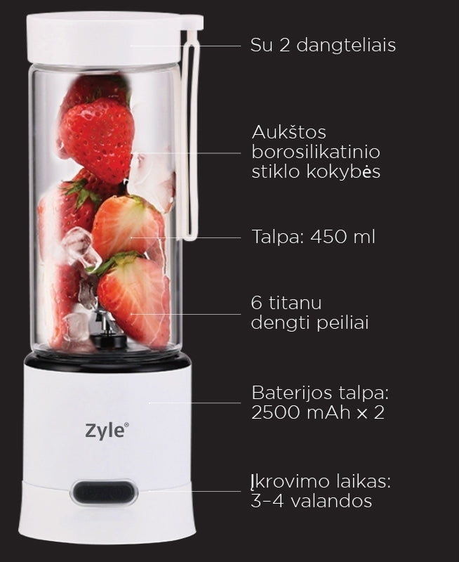 Blender Portable Wireless USB ZYLE Glass Titanium Blades 450ml Manufacturer code 0067498