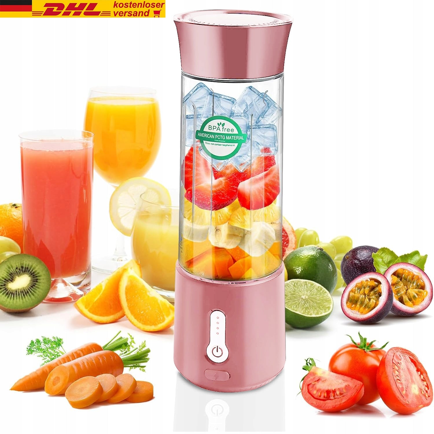 Blender Tourist Glass Cup 500ml 150W Portable sports Wireless USB PINK Packaging status original