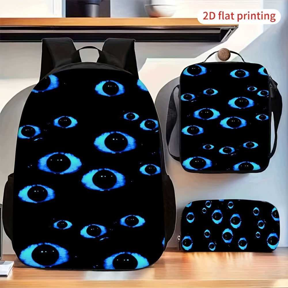 Blue Eyes Pattern 3pc Backpack Set Shoulder Bag Pencil Case