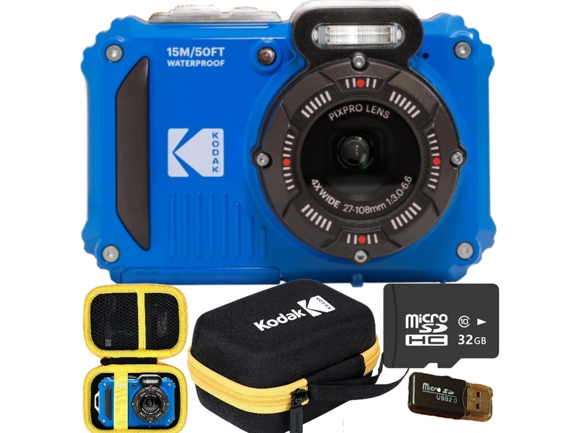 Blue Kodak WPZ2 16 MPX waterproof, set: TF 32GB, reader, case