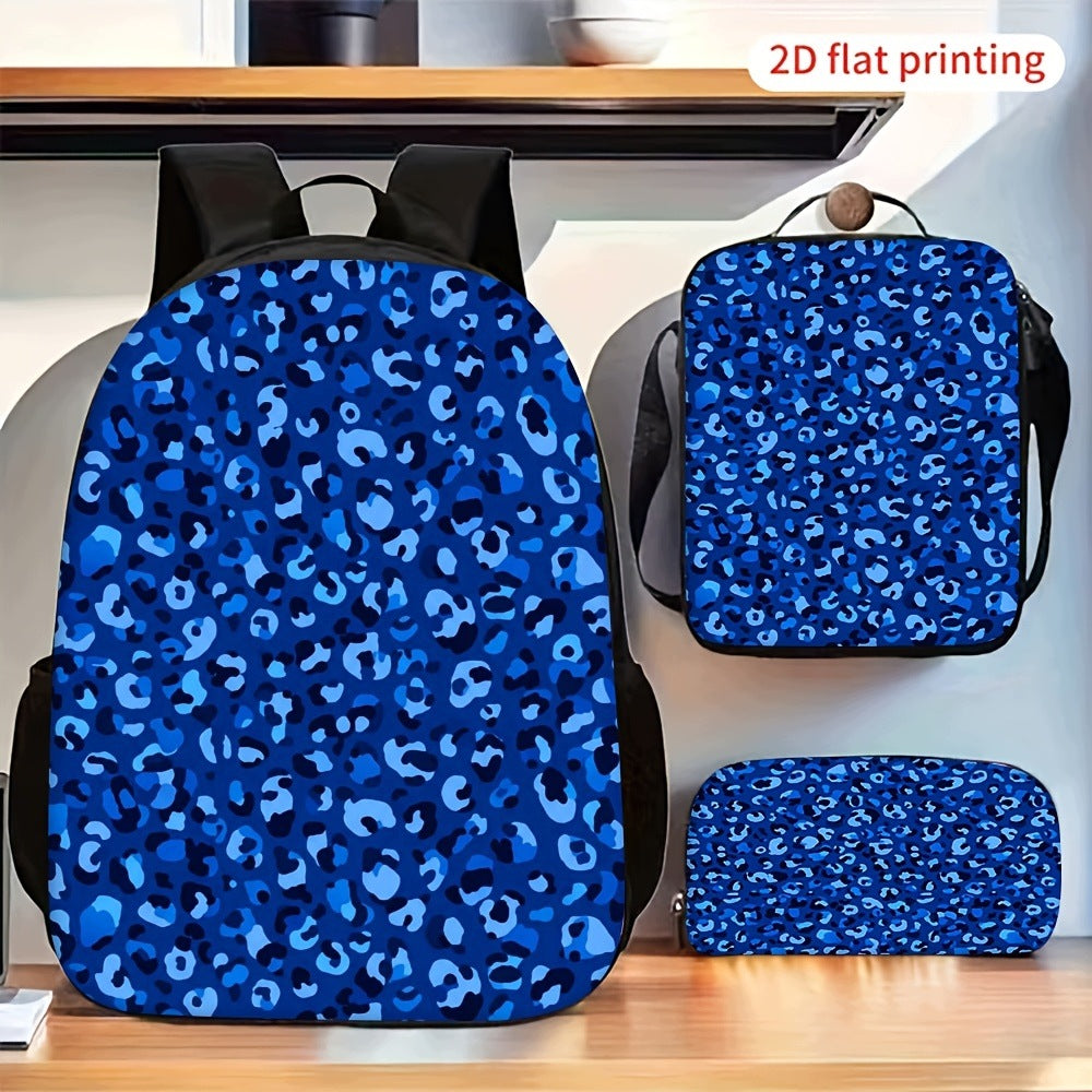 Blue Leopard Print Bag Set for Daily Use and Travel