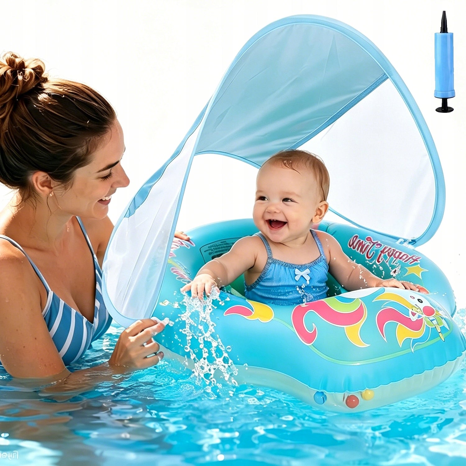 Blue PVC Swimming Wheel for Babies 12 to 36 Months