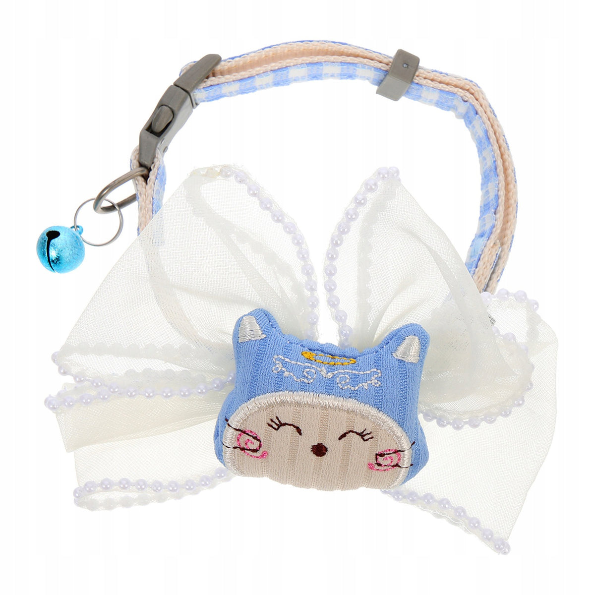Blue Polyester Cat Collar with Adorable Wear-Resistant Bow Tie Accessory
