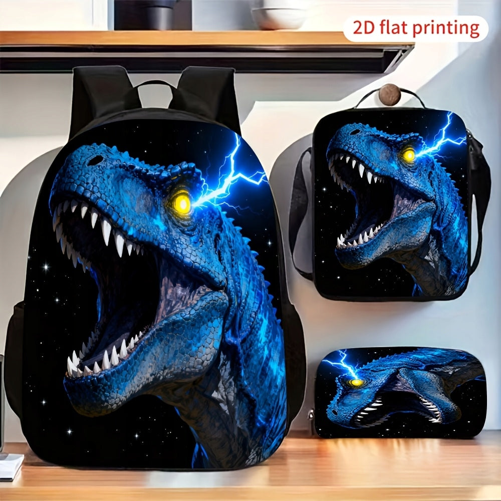 Blue Tyrannosaurus Dinosaur Lightning Pattern Backpack Set Crossbody