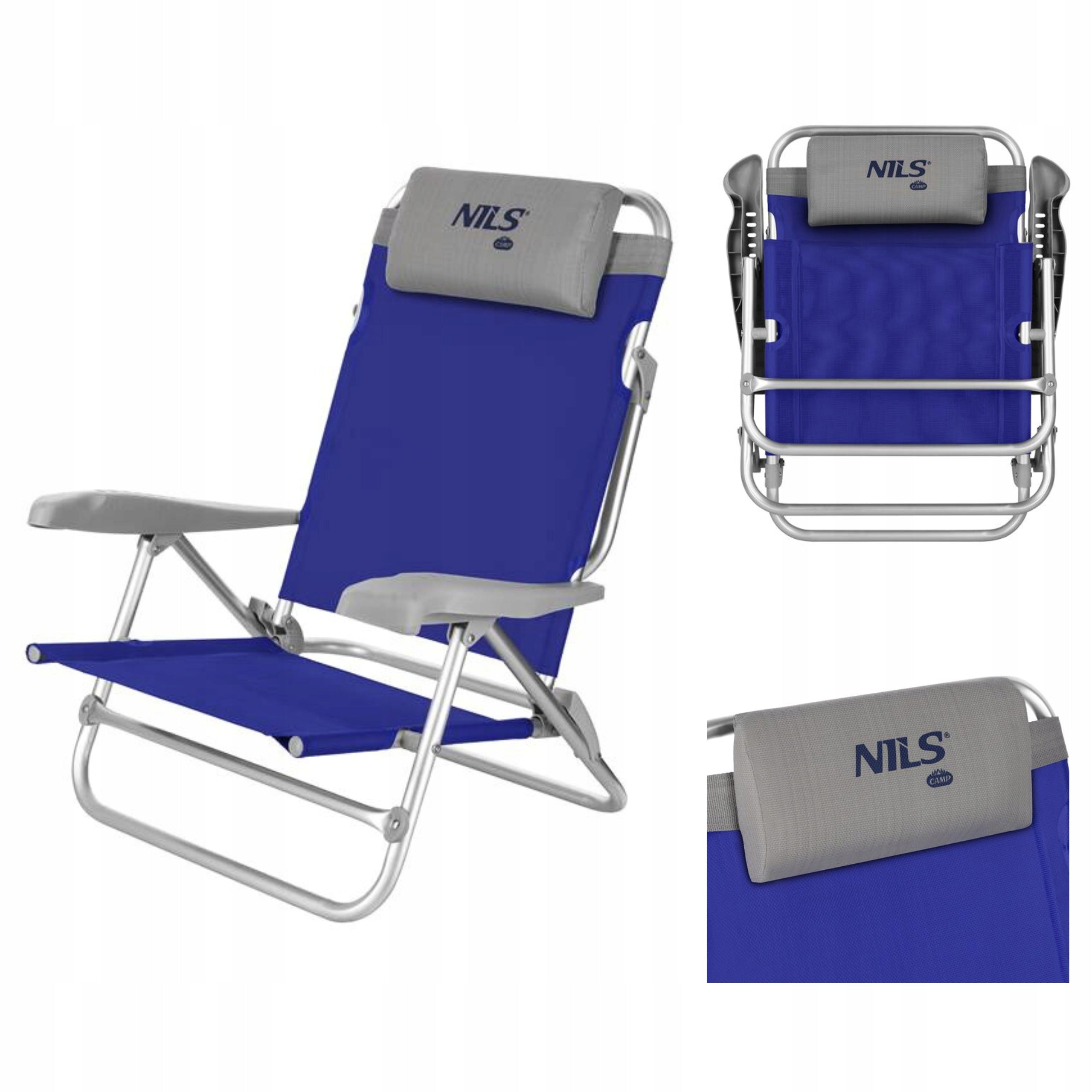 Blue beach chair NILS CAMP 5 backrest positions