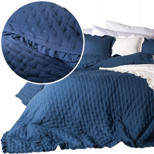 Blue bedspread kapa plaid with ruffle quilted 200x220 with pattern