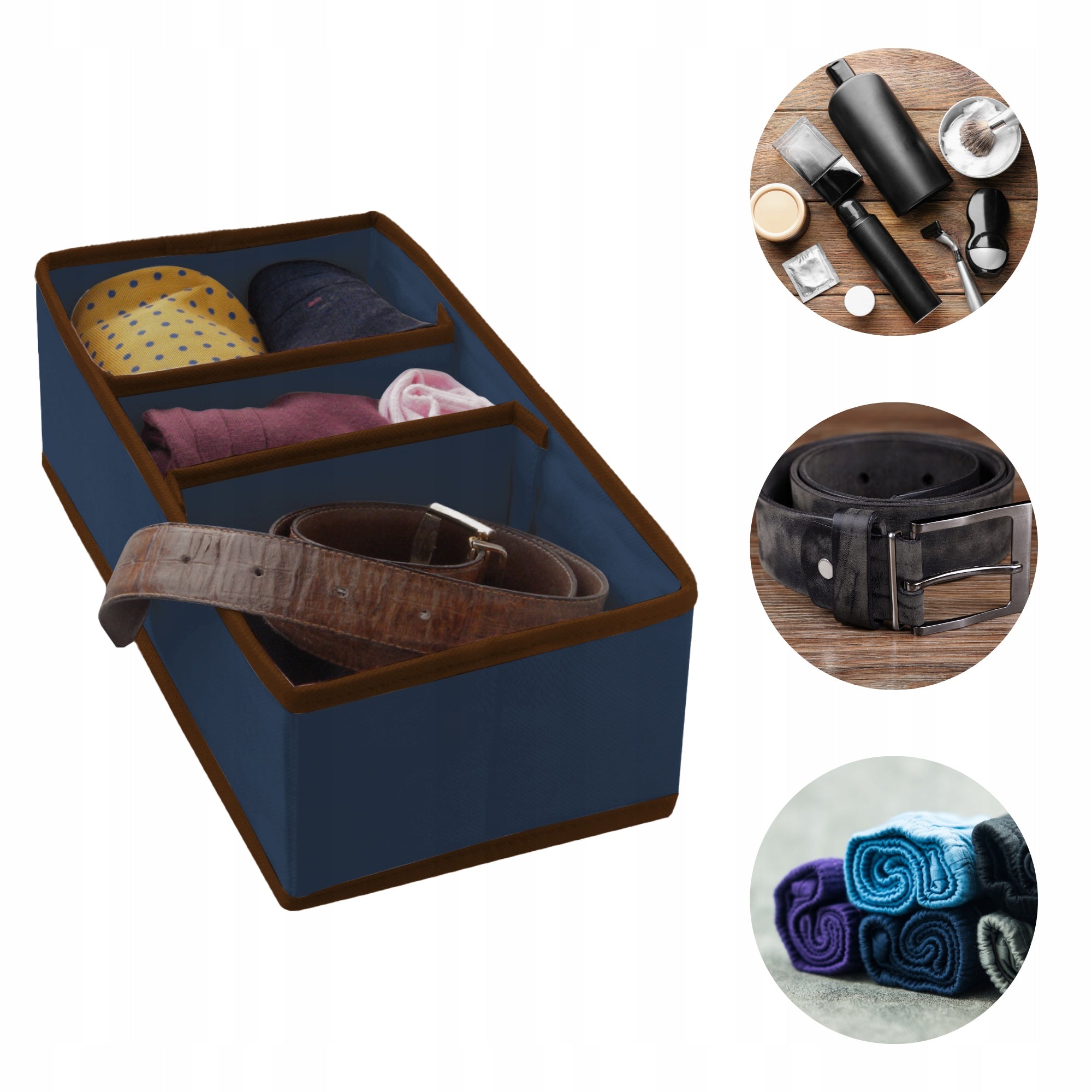 Blue drawer organizer 3 compartments 30,5x15,5x10cm foldable, lightweight
