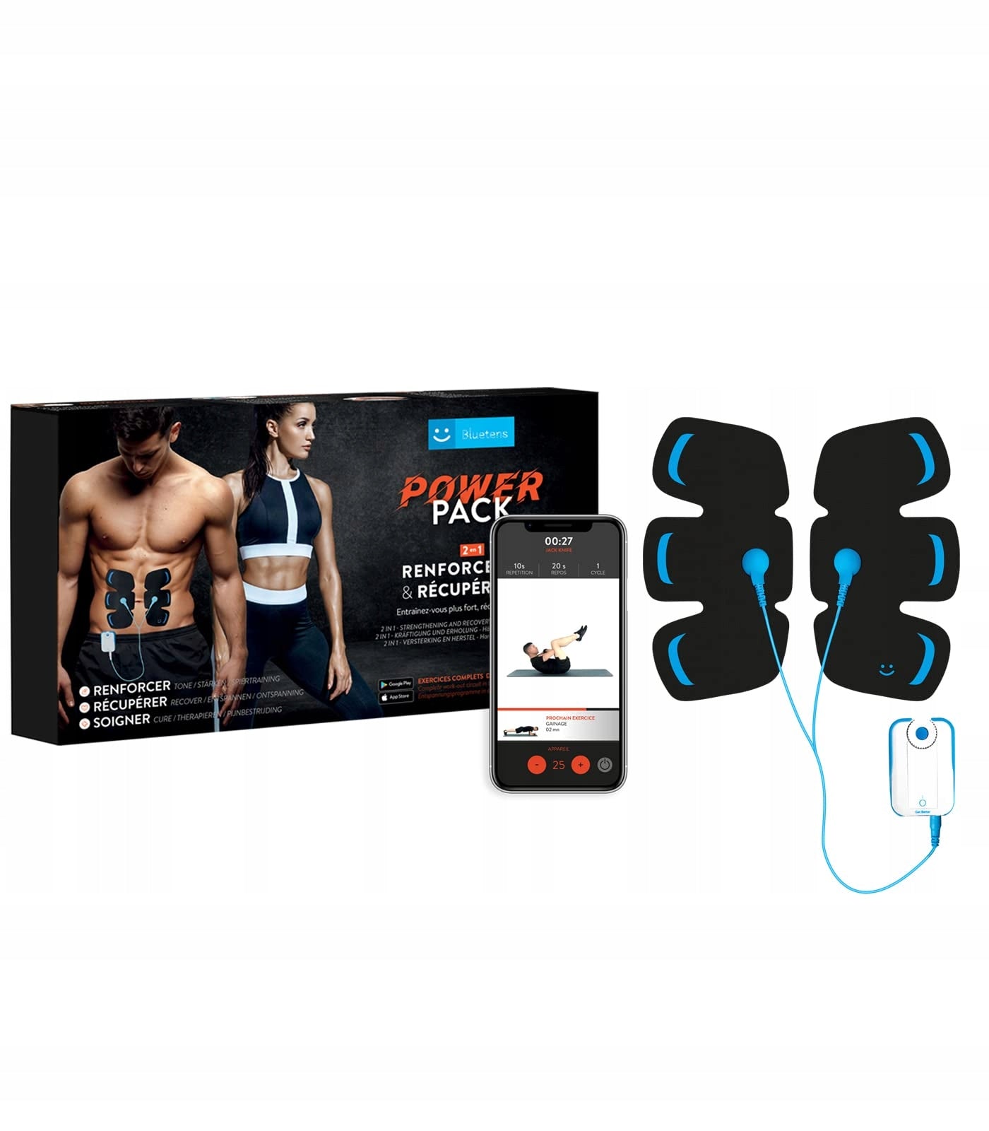 Bluetens Power Pack Ppow electrostimulator with large Abs electrodes Brand Bluetens