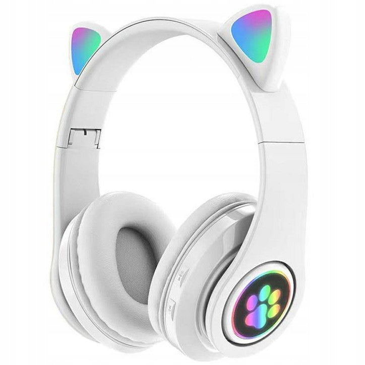 Bluetooth 5.0 FM Foldable LED Cat Ear Headphones Brand Aptel
