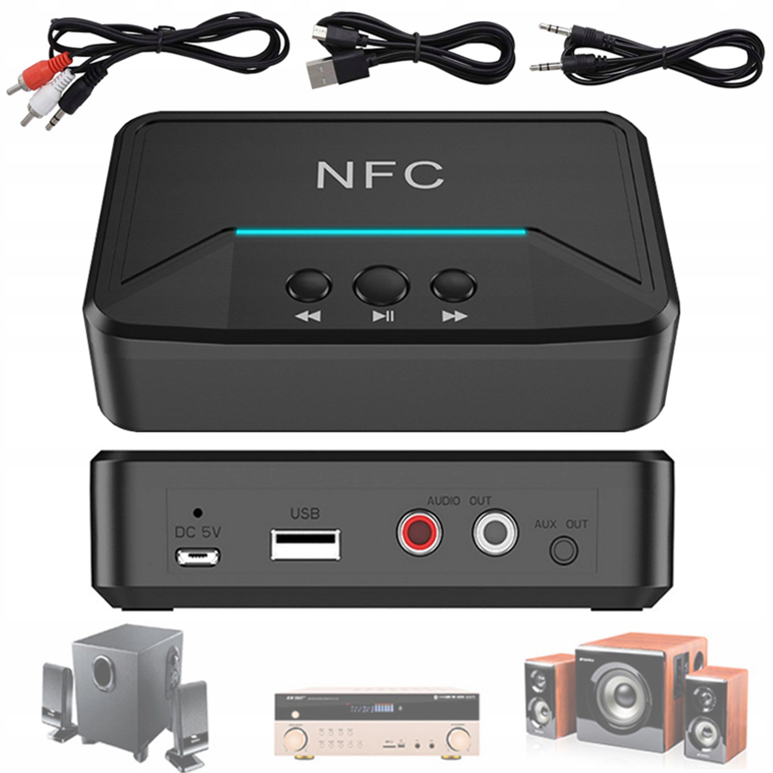 Bluetooth 5.0 adapter with NFC AUX RCA USB, 15 m range