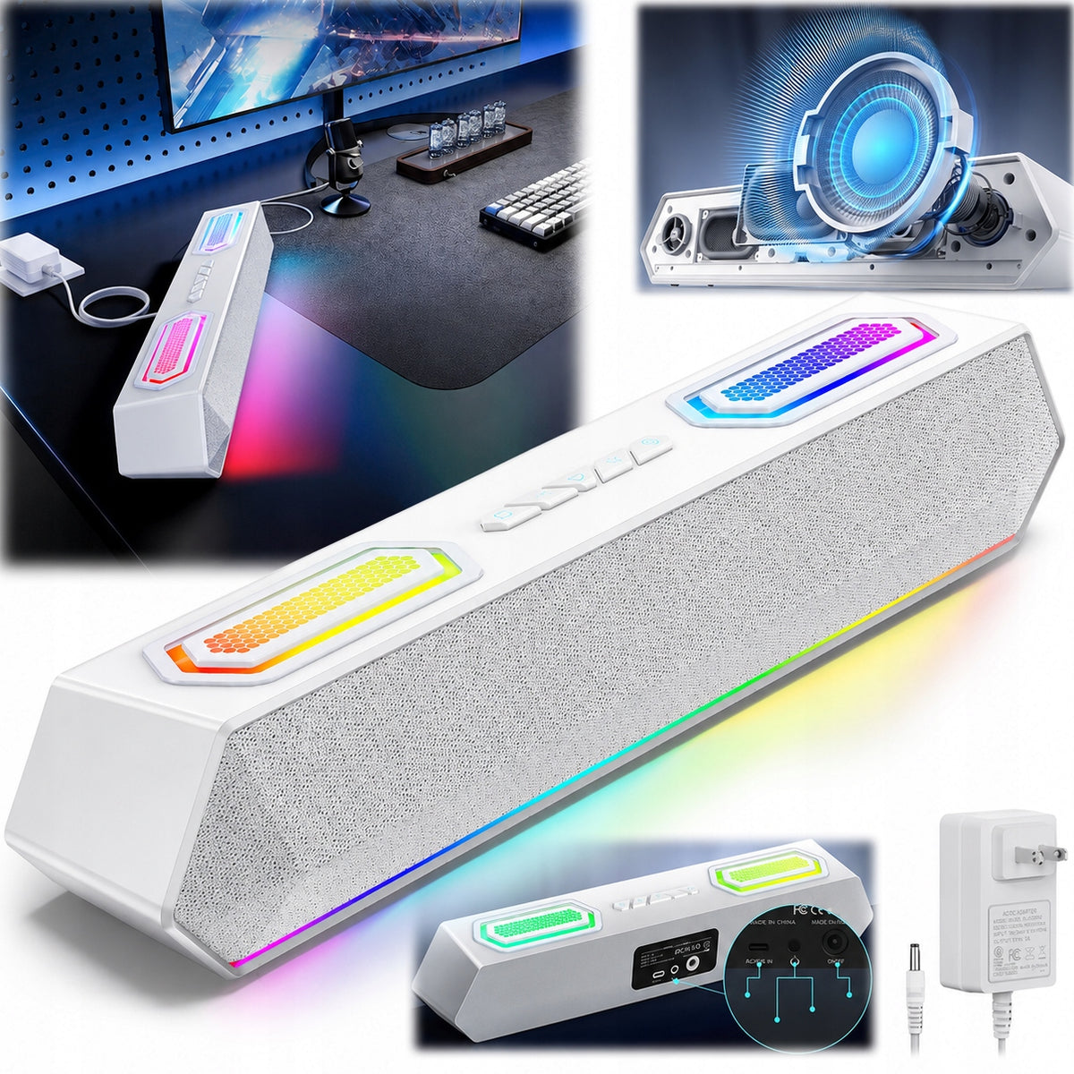 Bluetooth 5.3 Gaming Speaker RGB Soundbar 40W Stereo EDUP G4 PC TV PS5