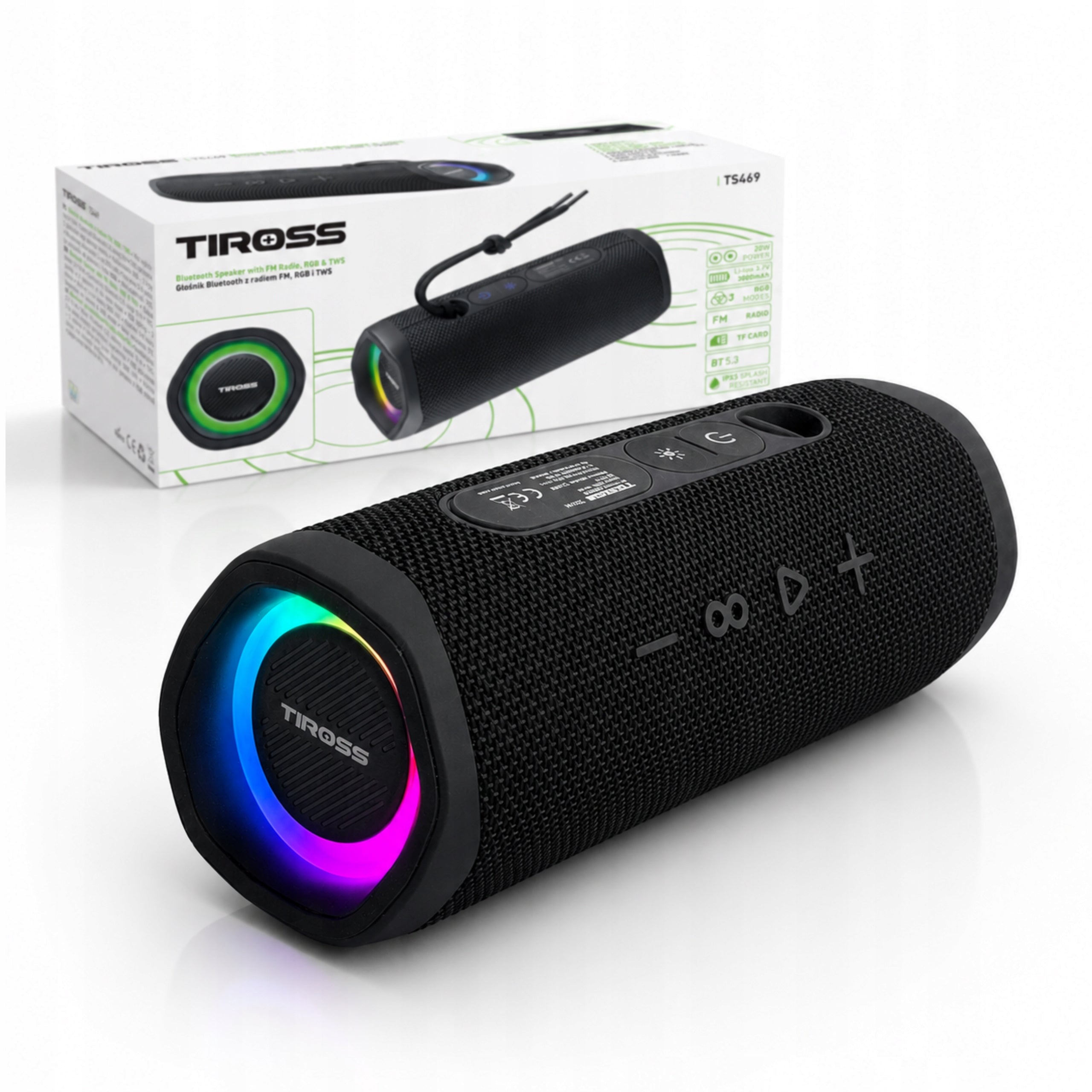 Bluetooth 5.3 Speaker with FM, RGB and TWS Radio, 20W, Waterproof