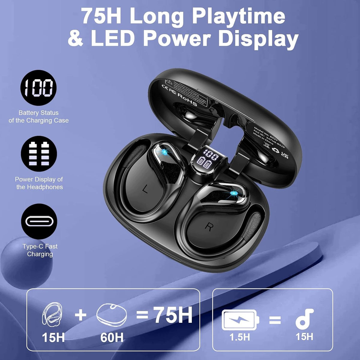 Bluetooth 5.3 Wireless Earbuds with ENC Microphone Manufacturer code 5906551483345