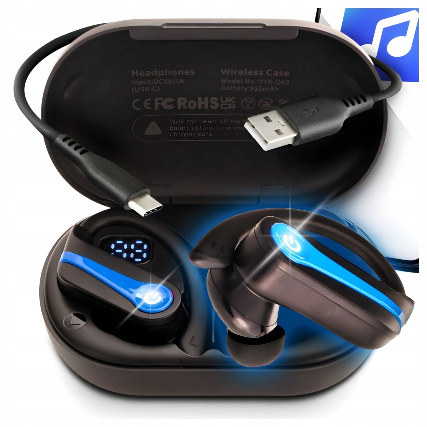 Bluetooth 5.3 Wireless Sports In-Ear Headphones with IPX7 Microphone