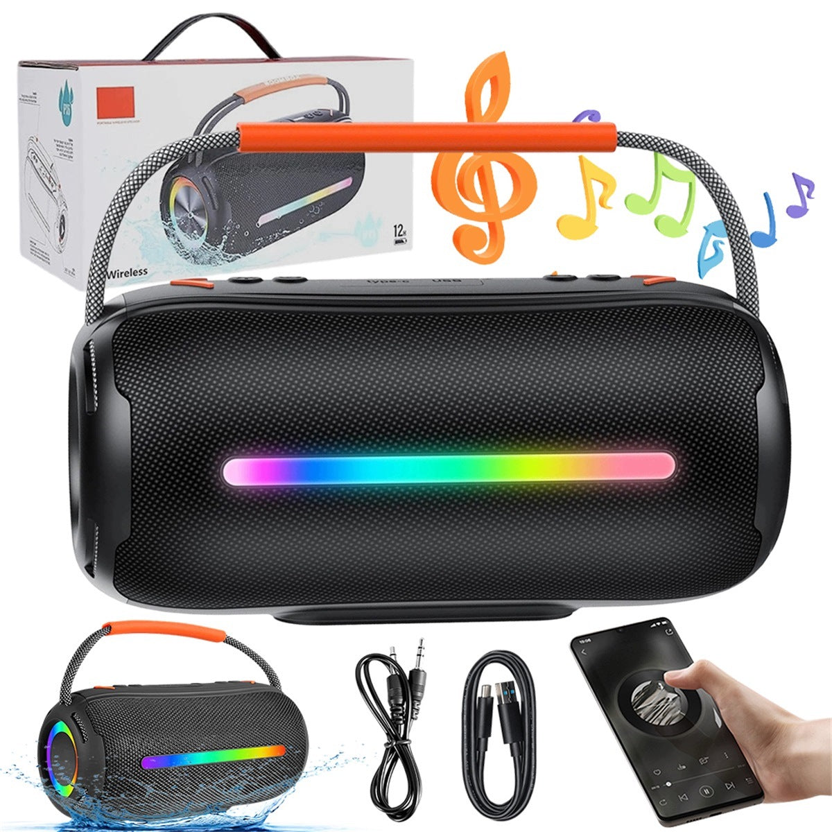 Bluetooth 5.4 20W Speaker with Power Bank and RGB Light, Black