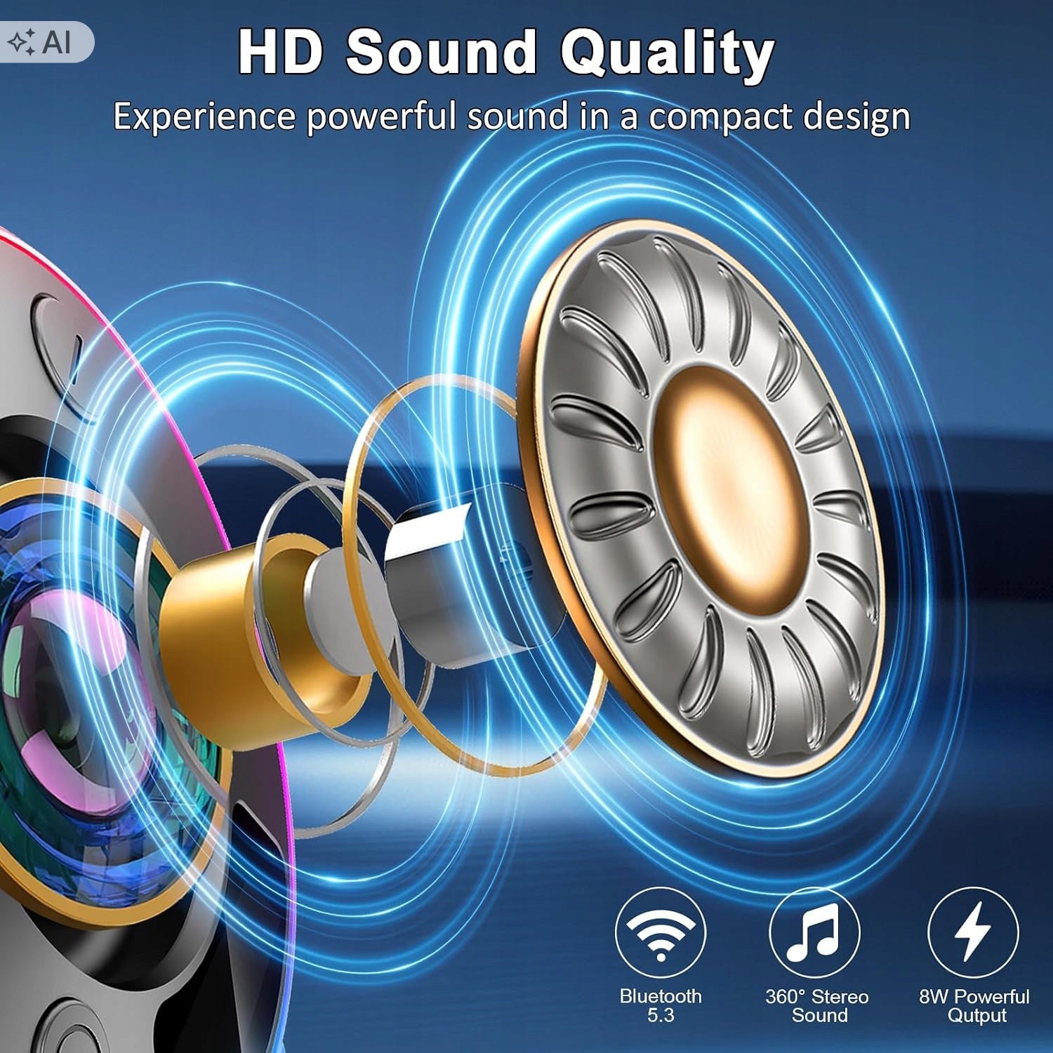 Bluetooth 5.4 Speaker Waterproof IPX7 10W RGB USB-C DONERTON Packaging status original