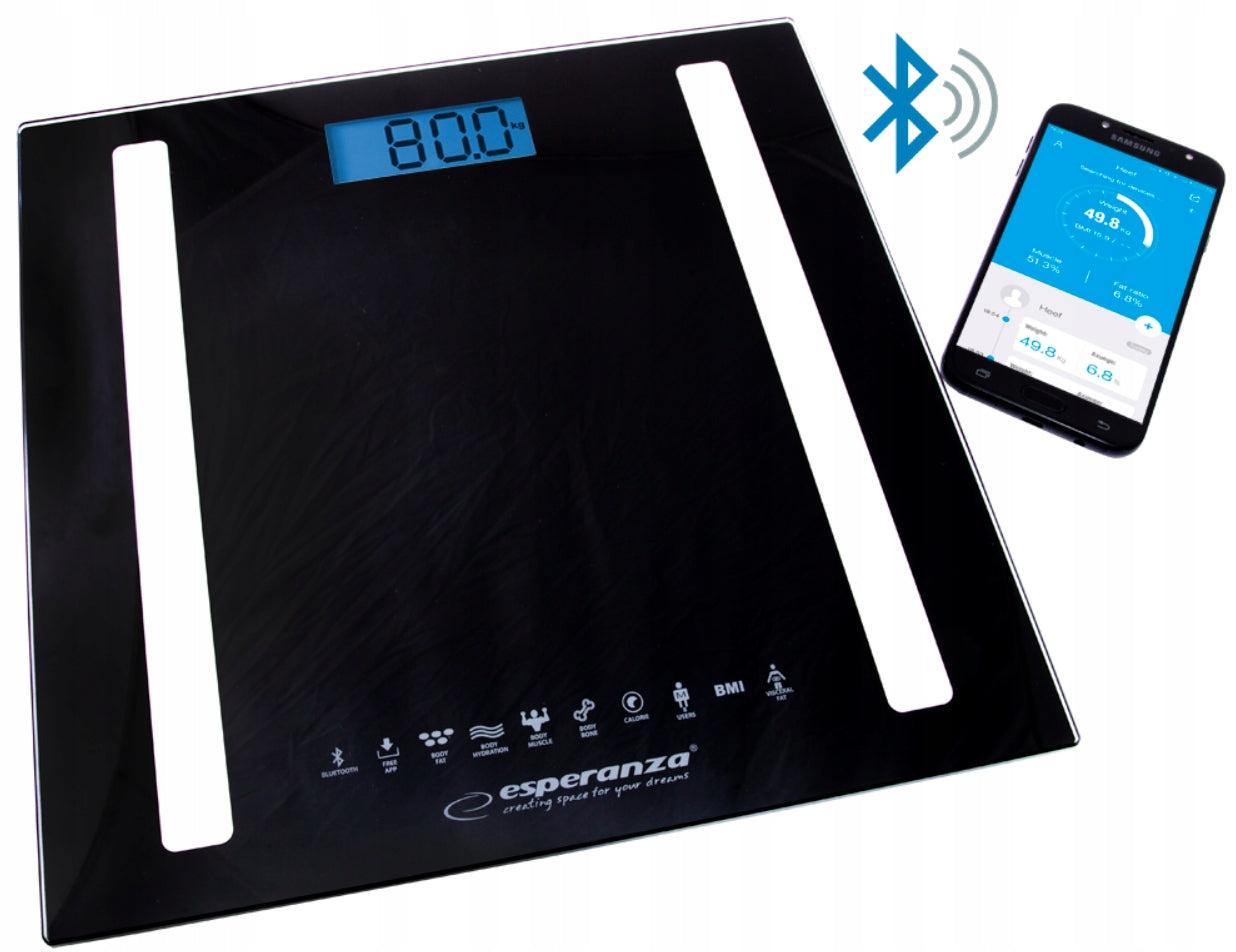Bluetooth Analytical Bathroom Scale 8in1 180kg LCD Esperanza B.FIT Black