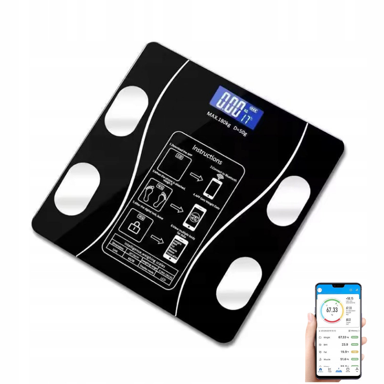 Bluetooth Electronic Scale 0.1-180kg Support Mobile APP